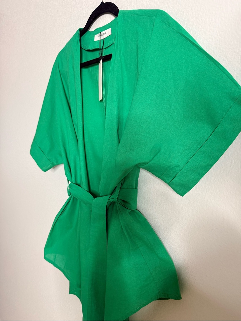 Commense Kelly Green Linen Blend Wrap Tie Two Piece Pants Set Size Small - Picture 9 of 9